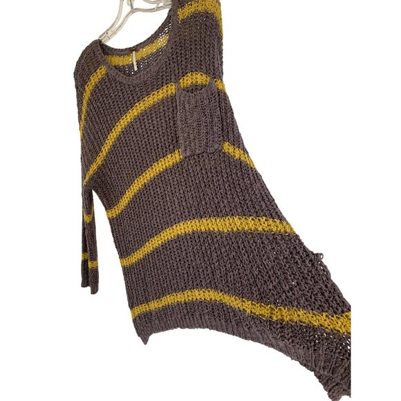 Free People XS - M Oversized Knit Sweater Gray & Yellow Striped Pullover RY10631 - Picture 6 of 10